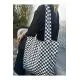 Checkered Black-White Women's Gusseted Fabric, Cloth Sleeve And Shoulder Bag