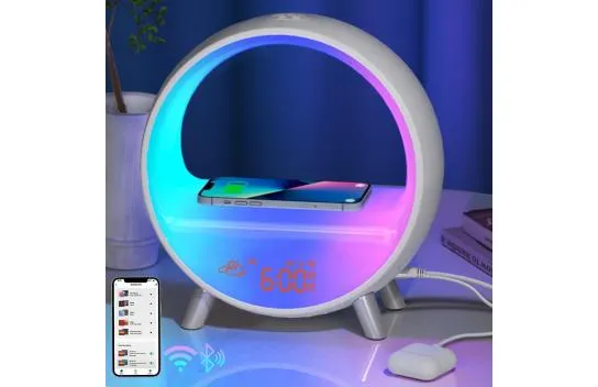 Momılla Wireless Charging Station, Sunrise Alarm Clock with Bluetooth Speaker