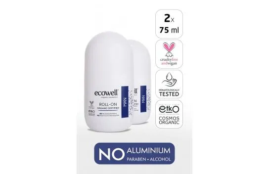 Organik Roll-on Deodorant, Erkek 2'li, Vegan, Doğal Ter Kokusu Önleyici, 2x75 ml