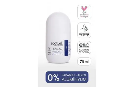 Organik Roll-on Deodorant, Erkek, Vegan Sertifikalı, Doğal Ter Kokusu Önleyici, 75 ml