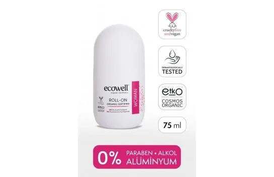 Organik Roll-on Deodorant, Kadın, Vegan Sertifikalı, Doğal Ter Kokusu Önleyici, 75 ml