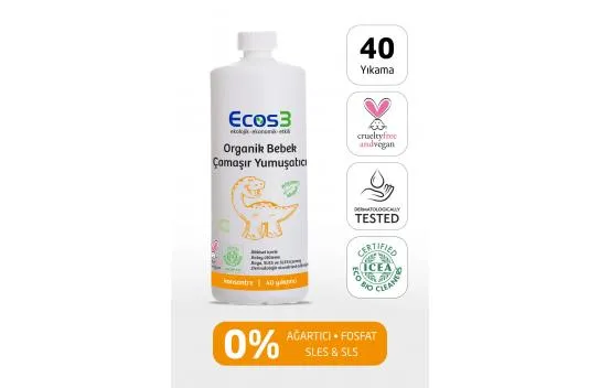 Baby Fabric Softener, Organic & Vegan Certified, Ecological, Extra Concentrated, 40 Washes, 1000 ml