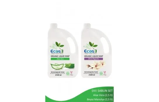 Avantajlı Sıvı Sabun Seti, Organik & Vegan Sertifikalı, Beyaz Manolya, Aloe Vera, 2 x 2500ml
