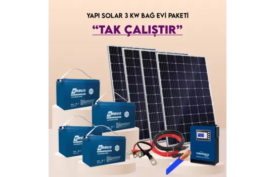 Yapı Solar 3 Kw Mppt Bağ Evi Hazır Güneş Enerjisi Paketi Tak Çalıştır