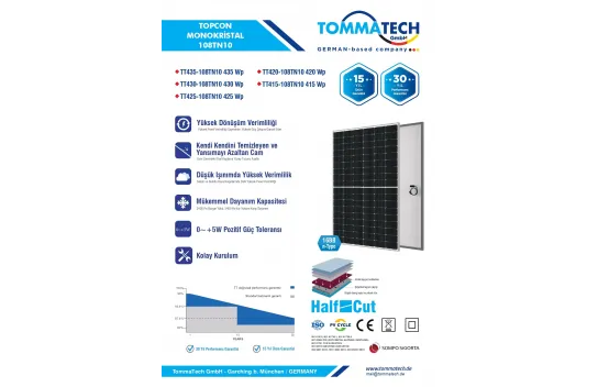 Tommatech 430 W Multibusbar Monokristal Topcon Güneş Paneli