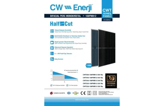 CW Enerji 545Wp 108PMB M12 HC-MB Güneş Paneli