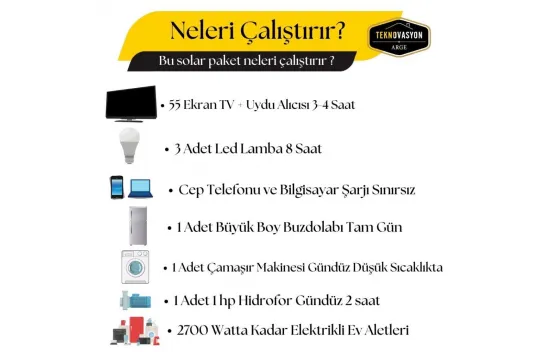 10.000 Watt  Çamaşır Makinesi Solar Paketi 550w Güneş Paneli 2.7kw İnverter 200ah Jel Akü