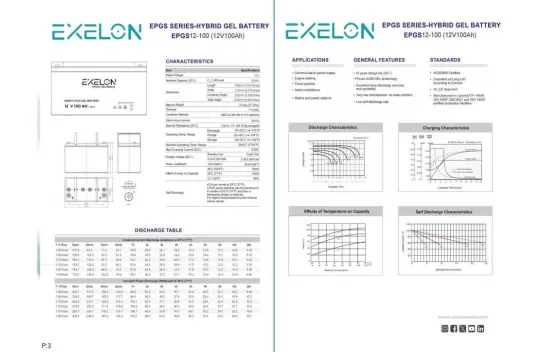 Teknovasyon Arge - Exelon 12 Volt 100 Amper Jel Akü Derin Döngü Deep Cycle