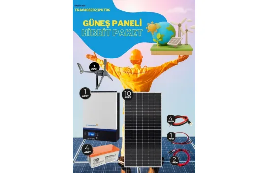 Solar Energy Hybrid Package 5Kva Mppt Inverter 455 watt Solar Panel 200 Ampere Gel Battery İ-2000W 48V Wind Turbine + Hybrid Charging Control