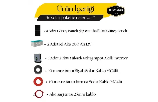 10.000 Watt  Çamaşır Makinesi Solar Paketi 550w Güneş Paneli 2.7kw İnverter 200ah Jel Akü