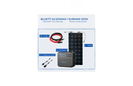Bluetti AC200MAX Portable Power Supply | Sunman 100W Solar Panel Package