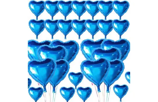 Metallized Shiny Blue Heart Shaped Floating Balloon Foil 18 inch 45 cm 25 Pcs