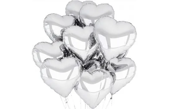 Metallized Shiny Silver Shaped Heart Flying Balloon Foil 45 cm 10 Pieces