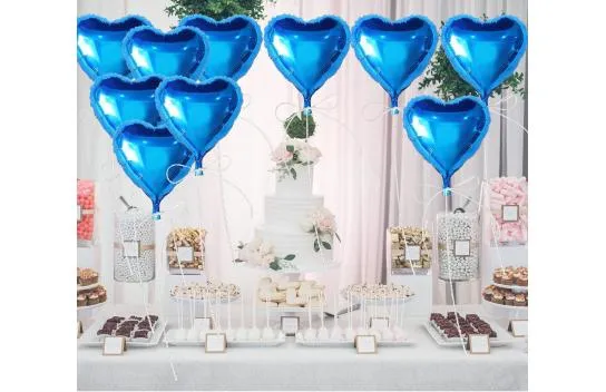 Metallized Shiny Blue Heart Shaped Floating Balloon Foil 18 inch 45 cm 25 Pcs