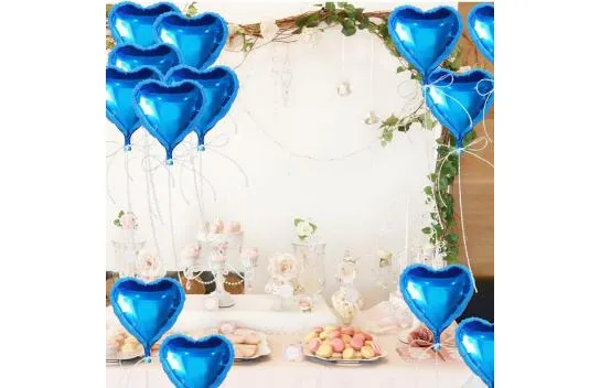 Metallized Shiny Blue Heart Shaped Floating Balloon Foil 18 inch 45 cm 25 Pcs