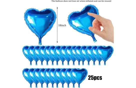 Metallized Shiny Blue Heart Shaped Floating Balloon Foil 18 inch 45 cm 25 Pcs