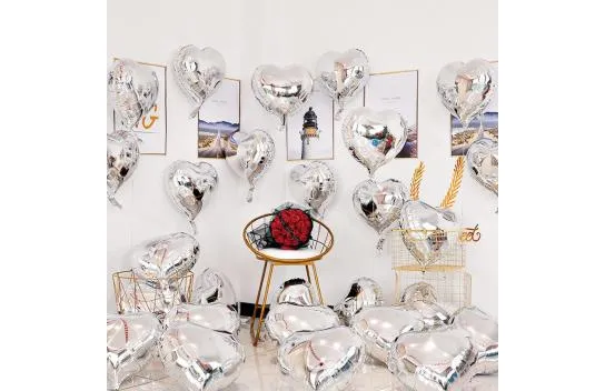 Metallized Shiny Silver Shaped Heart Flying Balloon Foil 45 cm 10 Pieces