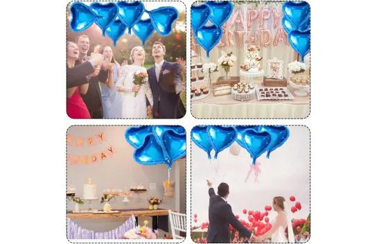 Metallized Shiny Blue Heart Shaped Floating Balloon Foil 18 inch 45 cm 25 Pcs