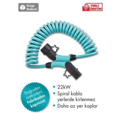 Volti Elektrikli Araç Şarj Kablosu - Spiral Tip-2, 22 kW, 32A, 380V AC, Su ve Toz Geçirmez, Yüksek Dayanıklılık, TOGG / Tesla / Uyumlu, Türkiye ve Avrupa Standardı Volti Elektrikli Araç Şarj Kablosu - Spiral Tip-2, 22 kW, 32A, 380V AC, Su ve Toz Geçirmez, Yüksek Dayanıklılık, TOGG / Tesla / Uyumlu, Türkiye ve Avrupa Standardı