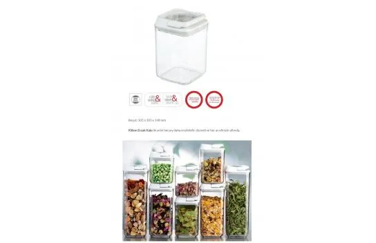 Food Jar Locked Storage Container Square Food Container with Silicone Gasket Vacuum 0.90 Lt