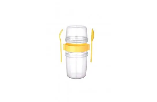 Double Chamber - Portable Muesli - Snack Container with Fork and Spoon 500 ML