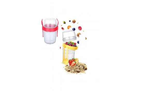 Double Chamber - Portable Muesli - Snack Container with Fork and Spoon 650 ML