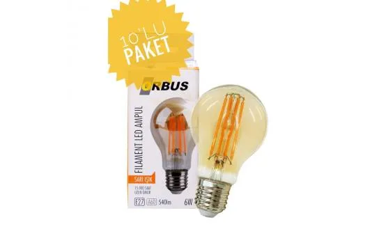 Orbus 6W Dekkoratif Ampul A60 Amber 10 Adet