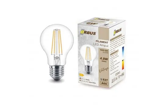 Orbus F60 4.8w Clear Ampul Sarı Işık E27 600lm