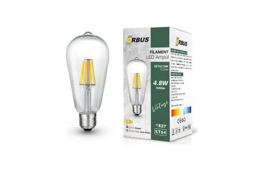 Orbus Stb64 4.8w Clear Ampul Beyaz Işik E27 600lm