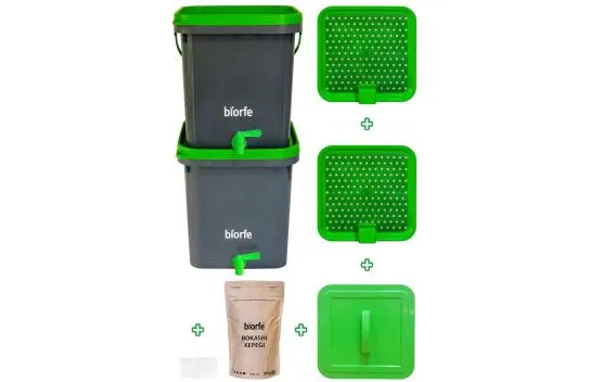 3 Kg Bokashi Whole Wheat 18 L Compost Bucket Set of Two - Green